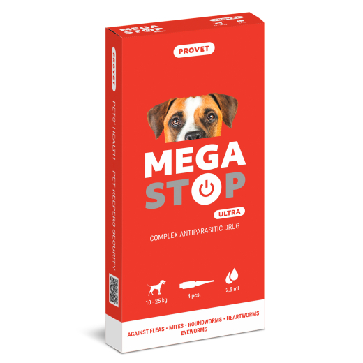 Megastop Ultra spot-on for dogs from 10 to 25 kg, 4 pipettes of 2,5 ml