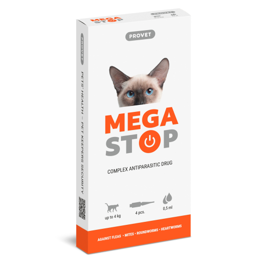Megastop spot-on for cats up to 4 kg, 4 pipettes of 0,5 ml