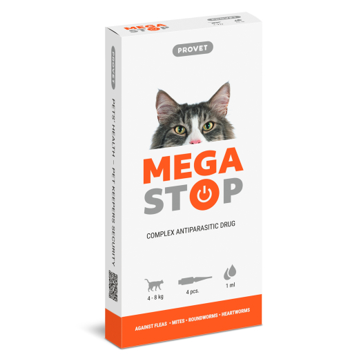 Megastop spot-on for cats of 4 to 8 kg, 4 pipettes of 1,0 ml