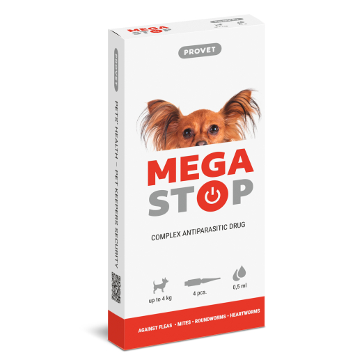 Megastop spot-on for dogs up to 4 kg, 4 pipettes of 0,5 ml