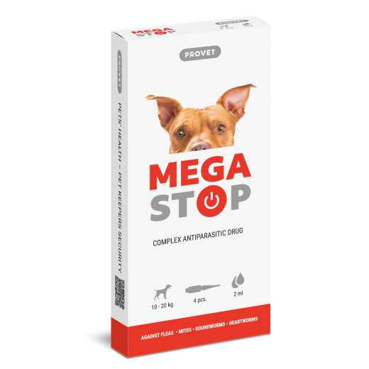 Megastop spot-on for dogs of 10 to 20 kg, 4 pipettes of 2,0 ml