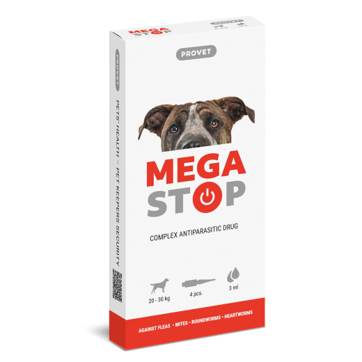 Megastop spot-on for dogs of 20 to 30 kg, 4 pipettes of 3,0 ml