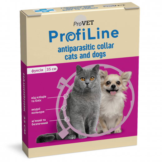 ProfiLine antiparasite collar for cats and small dog breeds, 35 cm (fuchsia)