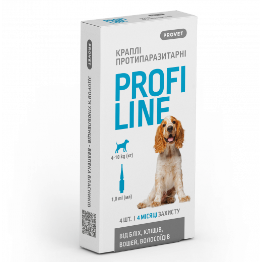 ProfiLine flea and tick spot-on treatment for dogs 4 to 10 kg, 4 pipettes of 1,0 ml