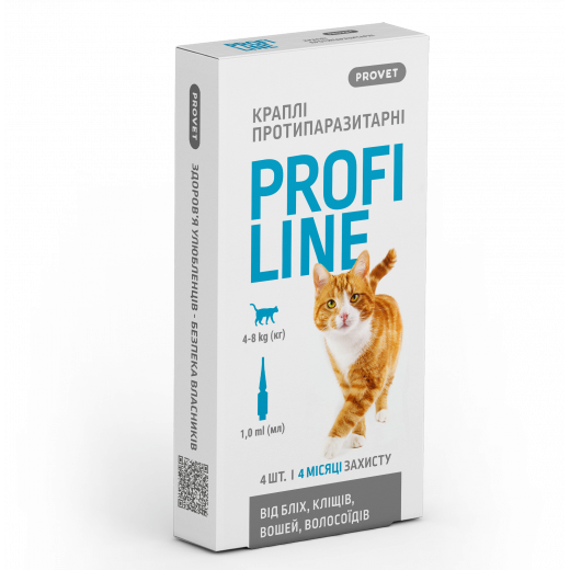 PROFILINE краплі від бліх та кліщів для котів вагою 4-8 кг 4 піпетки по 1,0 мл