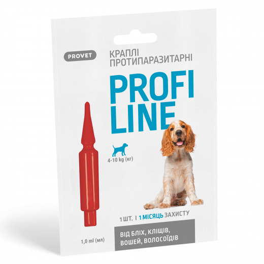 ProfiLine flea and tick spot-on treatment for dogs 4 to 10 kg, 4 pipettes of 1,0 ml